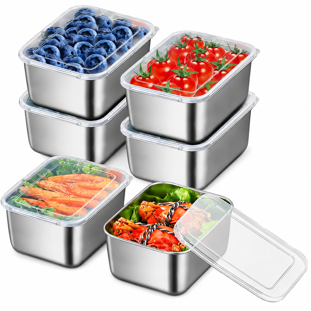 Set 6 pz Recipientes Herméticos de Acero Inoxidable