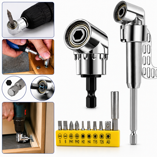 AngleReach Pro™ — Kit Adaptador Angular Magnético 1/4" con Maneral y Puntas