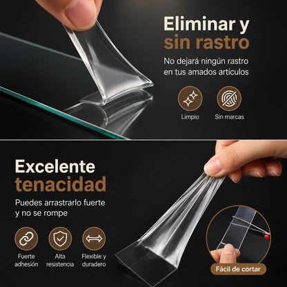 Cinta Nano Adhesiva de Doble Cara Lavable y Reutilizable 2X1