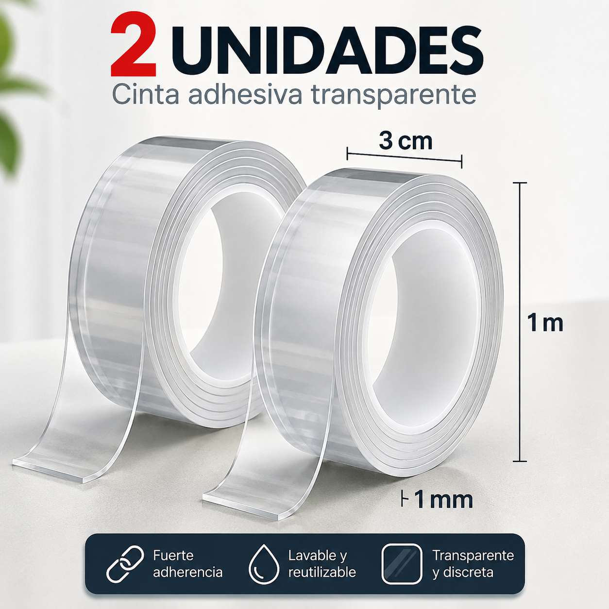 Pack x2 Cinta Nano Adhesiva 1 m c/u