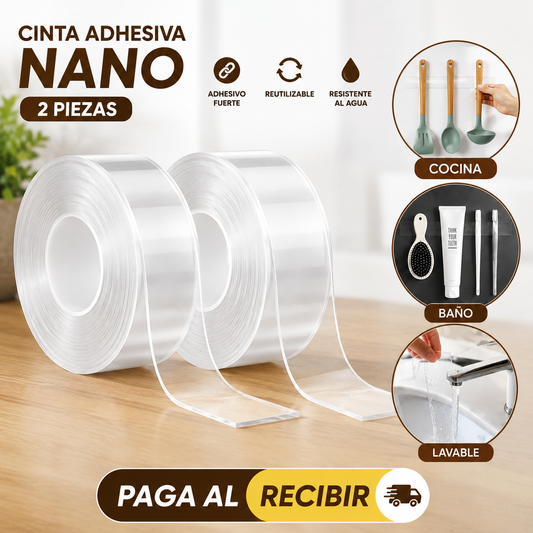 Cinta Nano Adhesiva de Doble Cara Lavable y Reutilizable 2X1