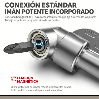 AngleReach Pro™ — Kit Adaptador Angular Magnético 1/4" con Maneral y Puntas